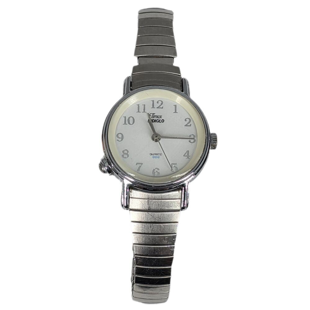 VINTAGE TIMEX INDIGLO STRETCH‑BAND WATCH – SILVER TONE – 1980-1990s